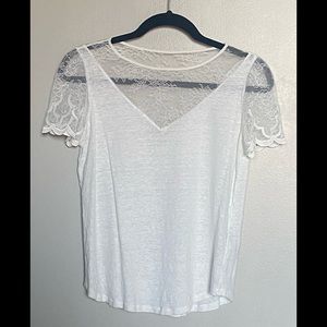 SANDRO Paris White Lace Top size S 100% Linen
